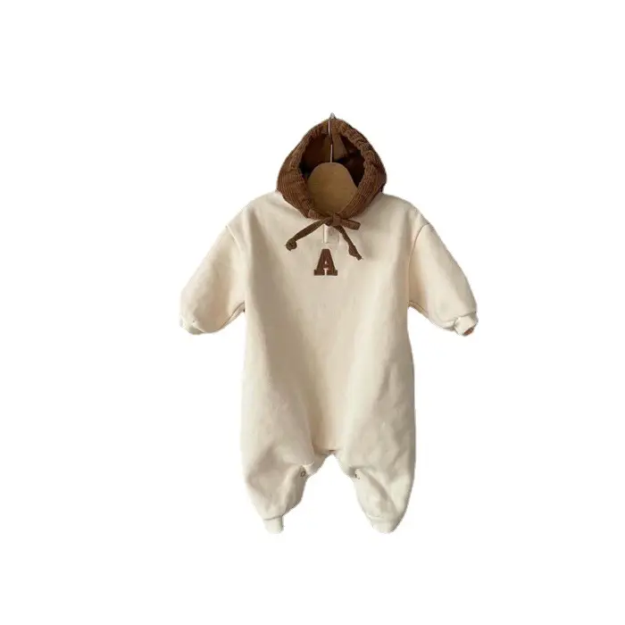 Baby's Cotton Hooded Body Suit with Brown Hood - Image 7
