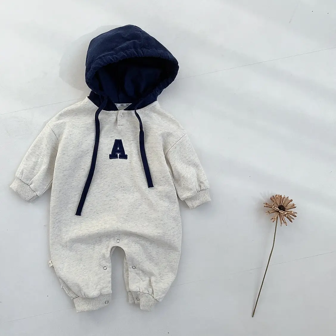 Baby's Cotton Hooded Body Suit with Brown Hood - Image 2