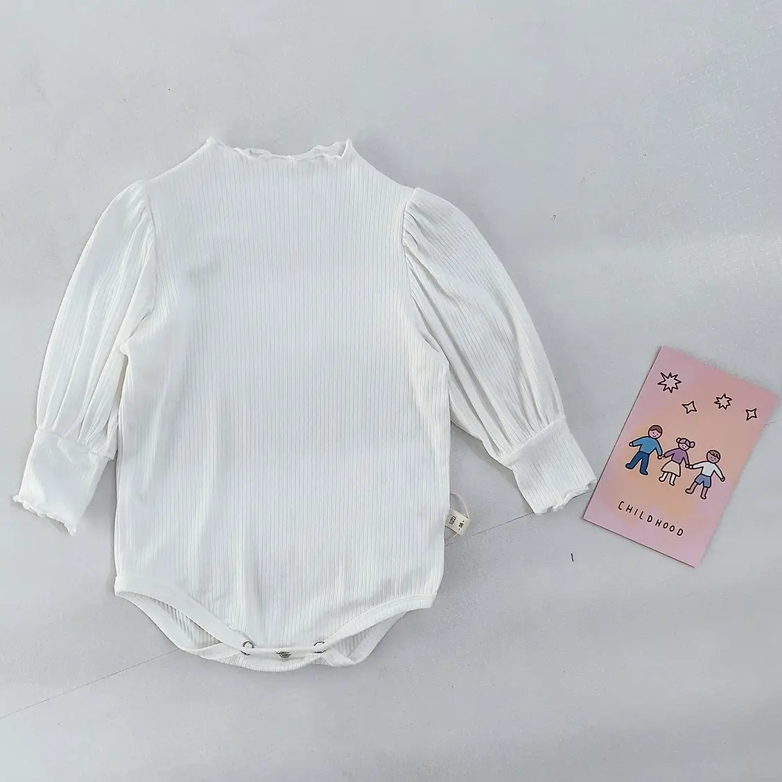 Korean Style Pink Puff Sleeve Toddler Coverall