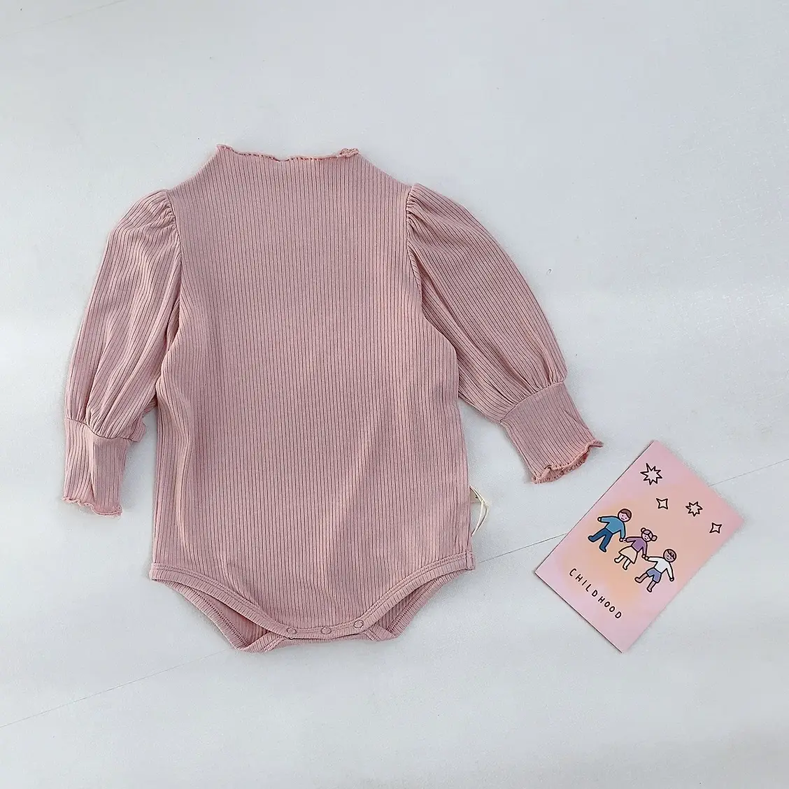 Korean Style Pink Puff Sleeve Toddler Coverall