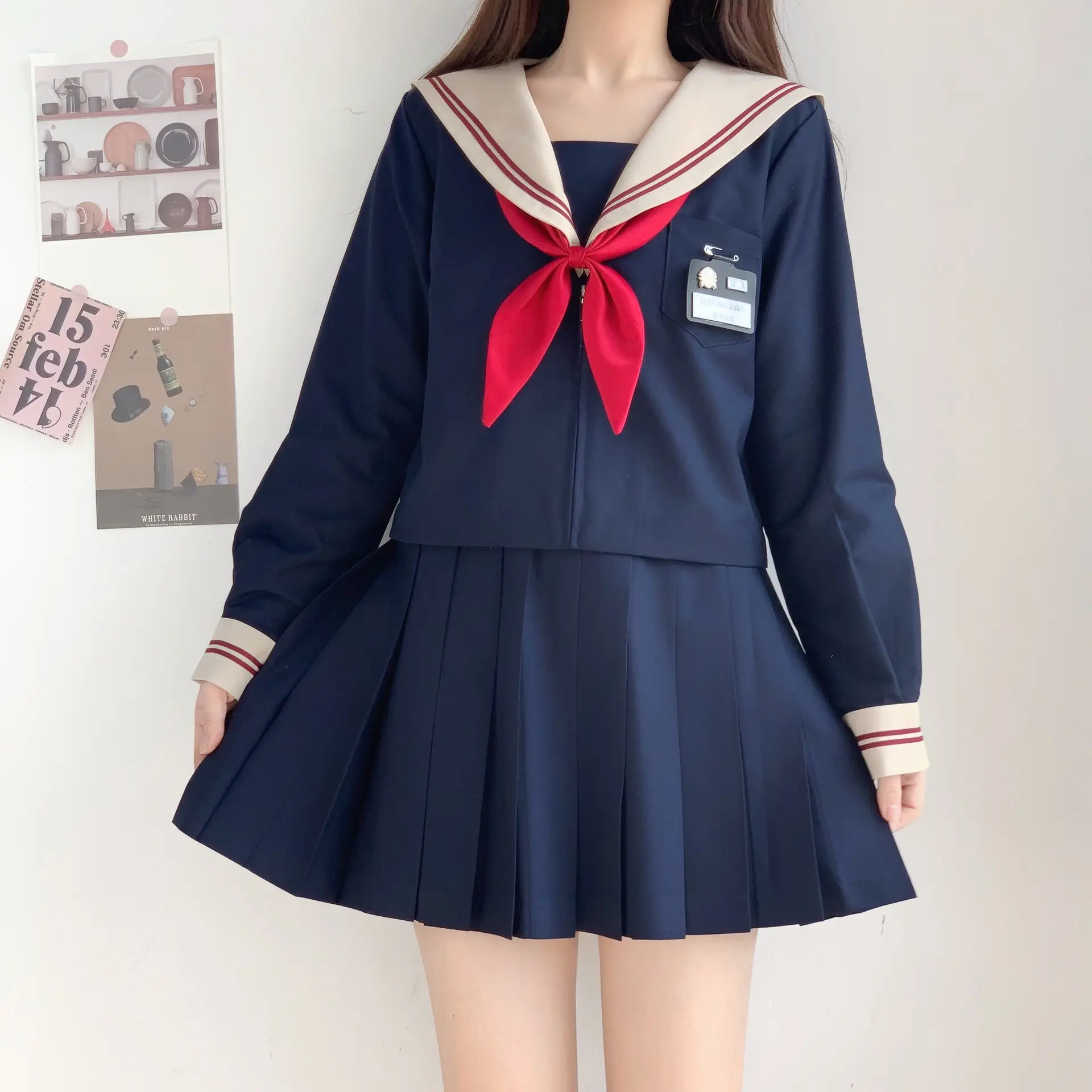 Japanese Sailor Shirt White Long Sleeve Sail Suit - Image 25
