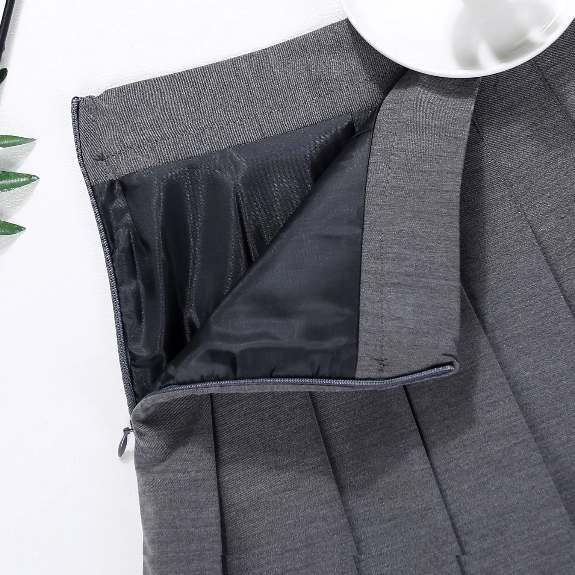 Grey Pleated High Waist Slimming Skirt for Women - Image 6