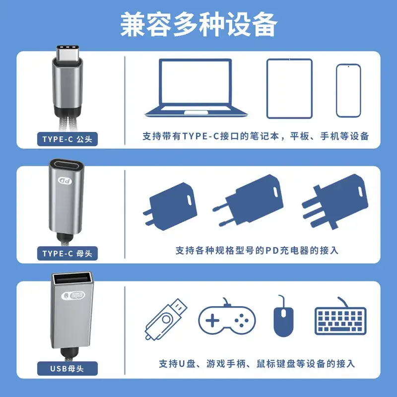 60W Fast Charging Type-C to USB Otg Adapter for Apple 16