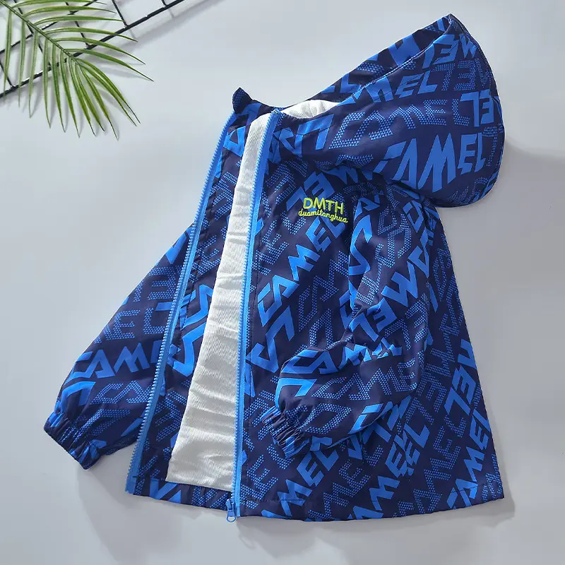 Boys' Printed Hooded Winter Jacket Navy Blue 2025 - Image 6