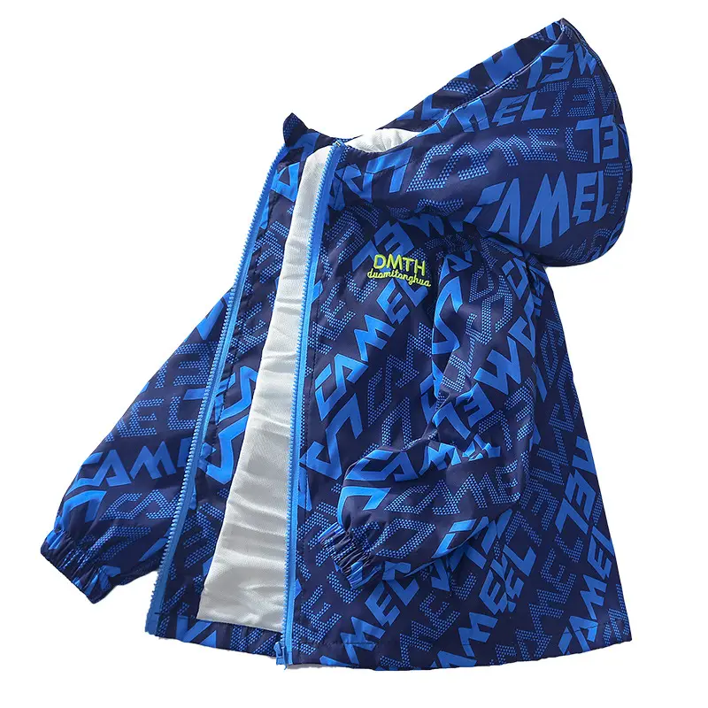 Boys' Printed Hooded Winter Jacket Navy Blue 2025 - Image 7