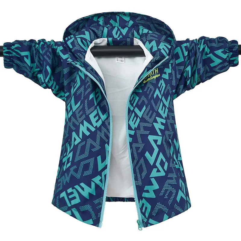Boys' Printed Hooded Winter Jacket Navy Blue 2025 - Image 2