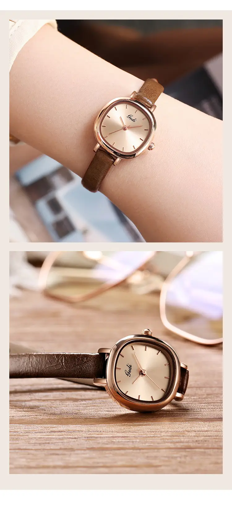 Goldie Women's Quartz Watch with Brown Leather Belt — feature 5