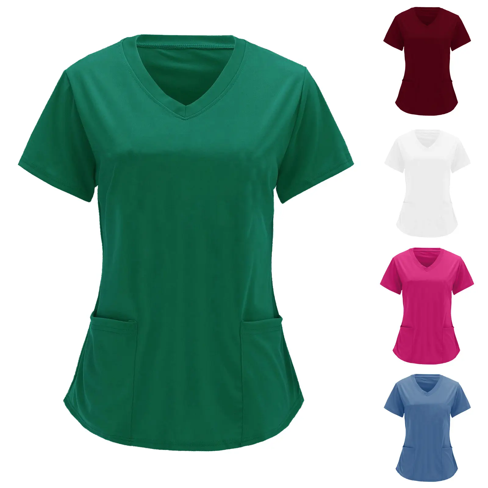 Blue V-Neck Large Flap Pocket T-Shirt for Women - Image 10