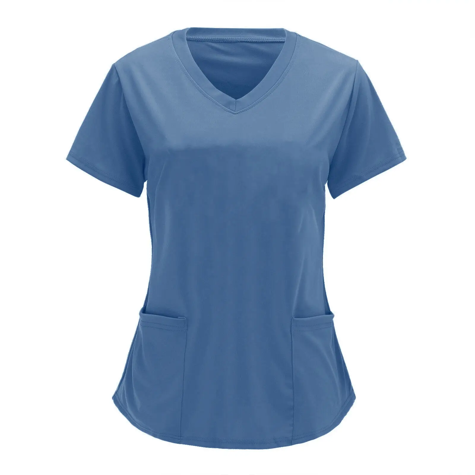Blue V-Neck Large Flap Pocket T-Shirt for Women - Image 12