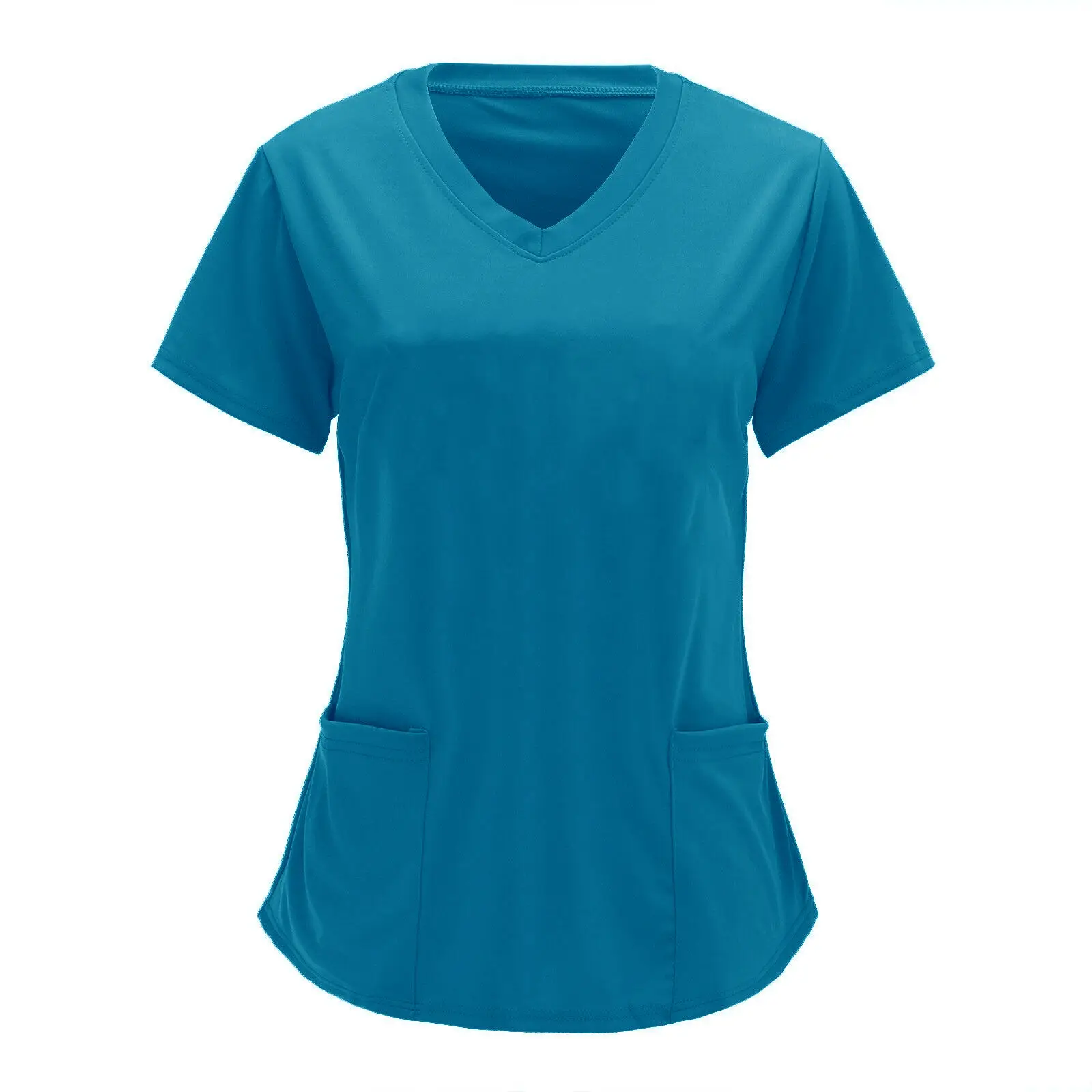 Blue V-Neck Large Flap Pocket T-Shirt for Women - Image 7