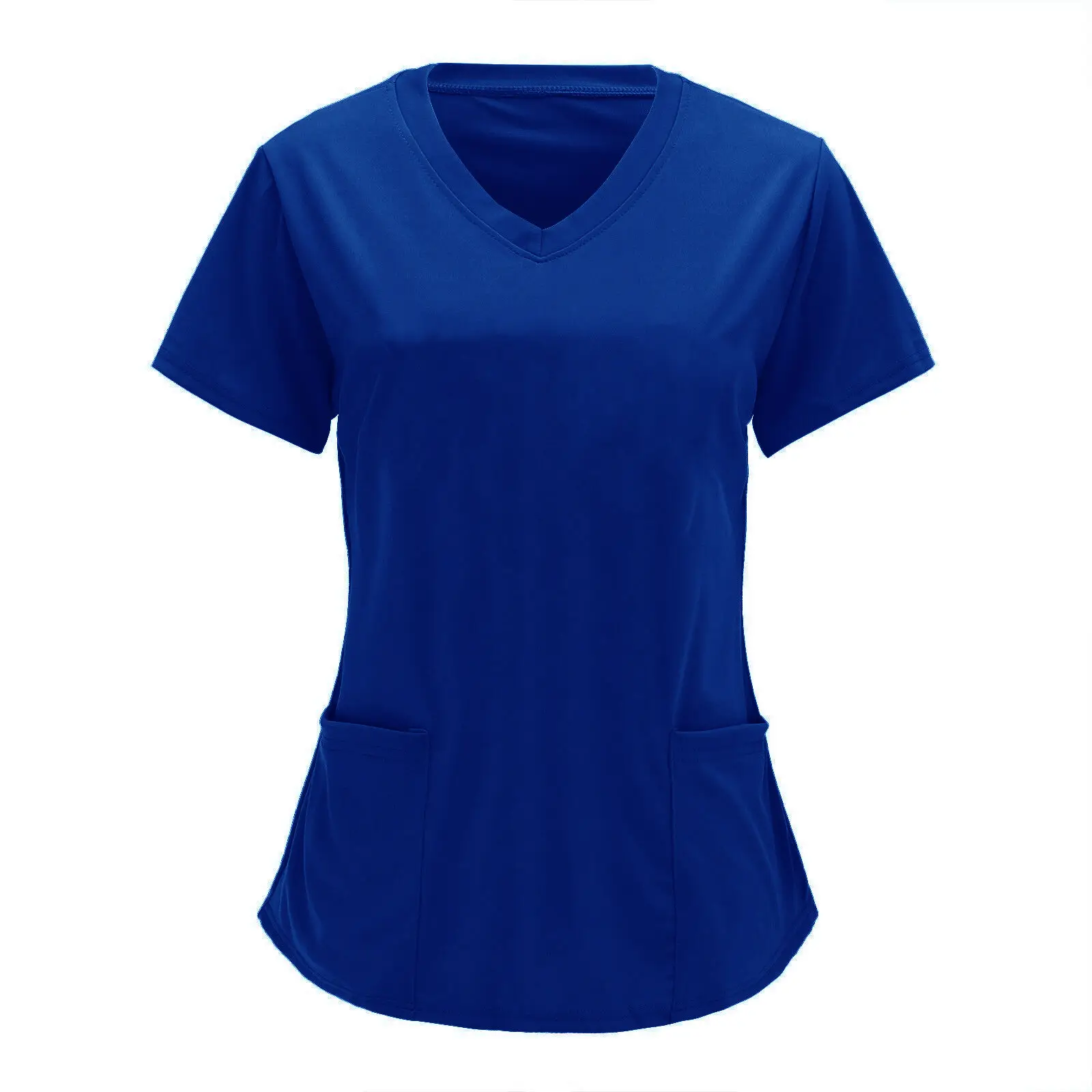 Blue V-Neck Large Flap Pocket T-Shirt for Women - Image 8