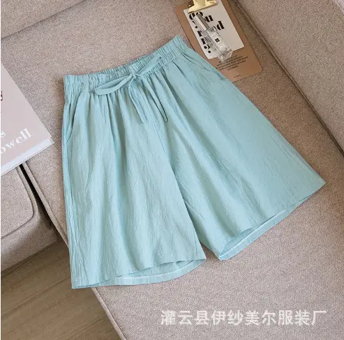 Women Linen Shorts Pink Wide Leg Casual Summer - Image 11
