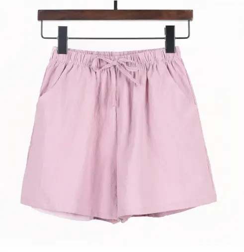 Women Linen Shorts Pink Wide Leg Casual Summer - Image 5