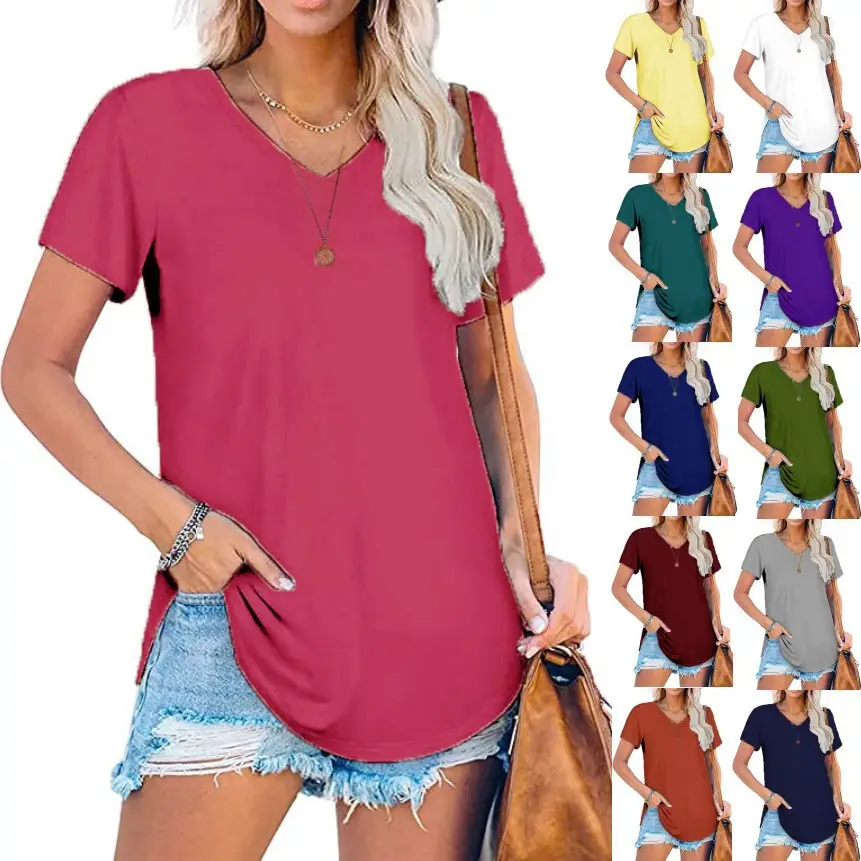 Women V Neck Knitted White Top Large Loose Short Sleeve - Image 14