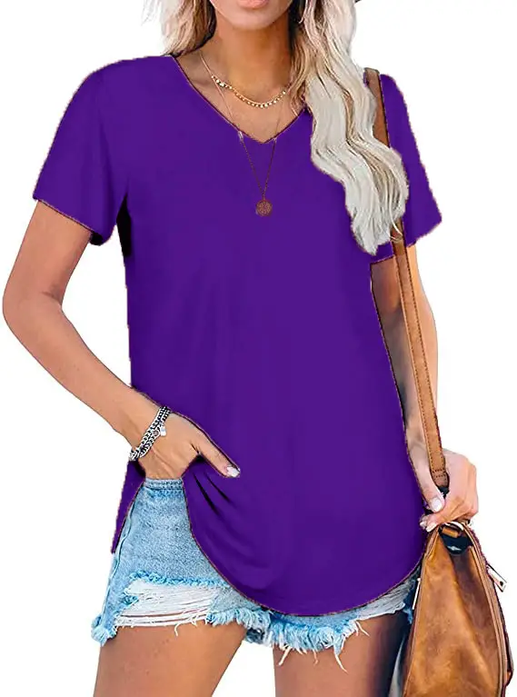 Women V Neck Knitted White Top Large Loose Short Sleeve - Image 4