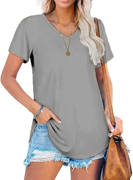 Women V Neck Knitted White Top Large Loose Short Sleeve - Image 3