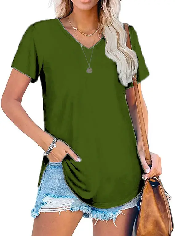 Women V Neck Knitted White Top Large Loose Short Sleeve - Image 2
