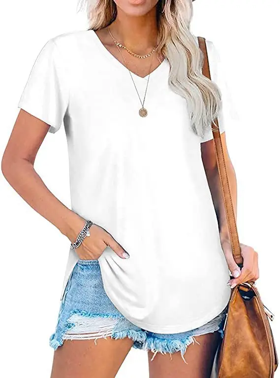 Women V Neck Knitted White Top Large Loose Short Sleeve - Image 6