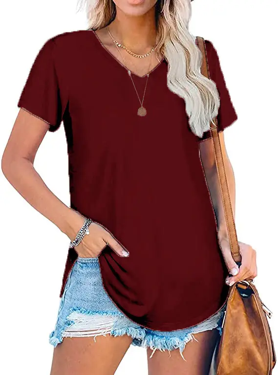 Women V Neck Knitted White Top Large Loose Short Sleeve - Image 8