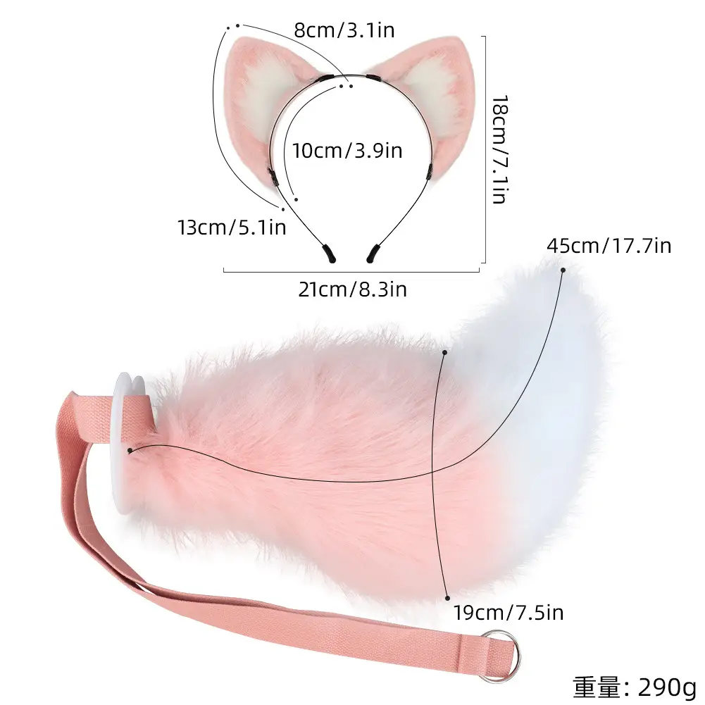Pink Fox Tail Hairpin with Cat Ears & Fur Arm Accessories - Image 4
