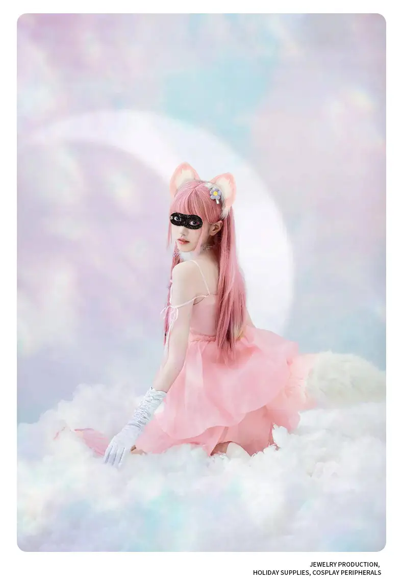Pink Fox Tail Hairpin with Cat Ears & Fur Arm Accessories — feature 2