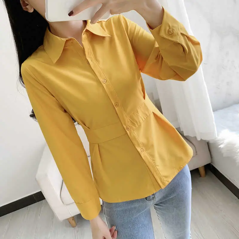 2022 Spring Lapel Shirt Solid Yellow Slim Fit - Image 5
