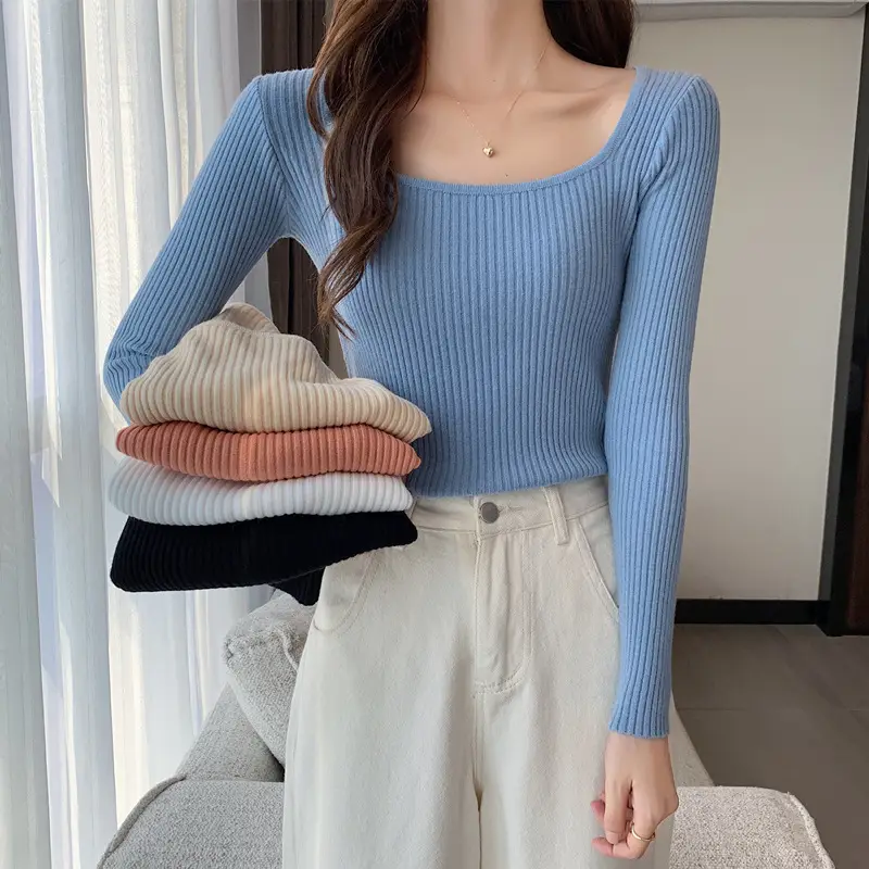 Women's Black Ribbed Long Sleeve Slim Fit Sweater Top - Image 2