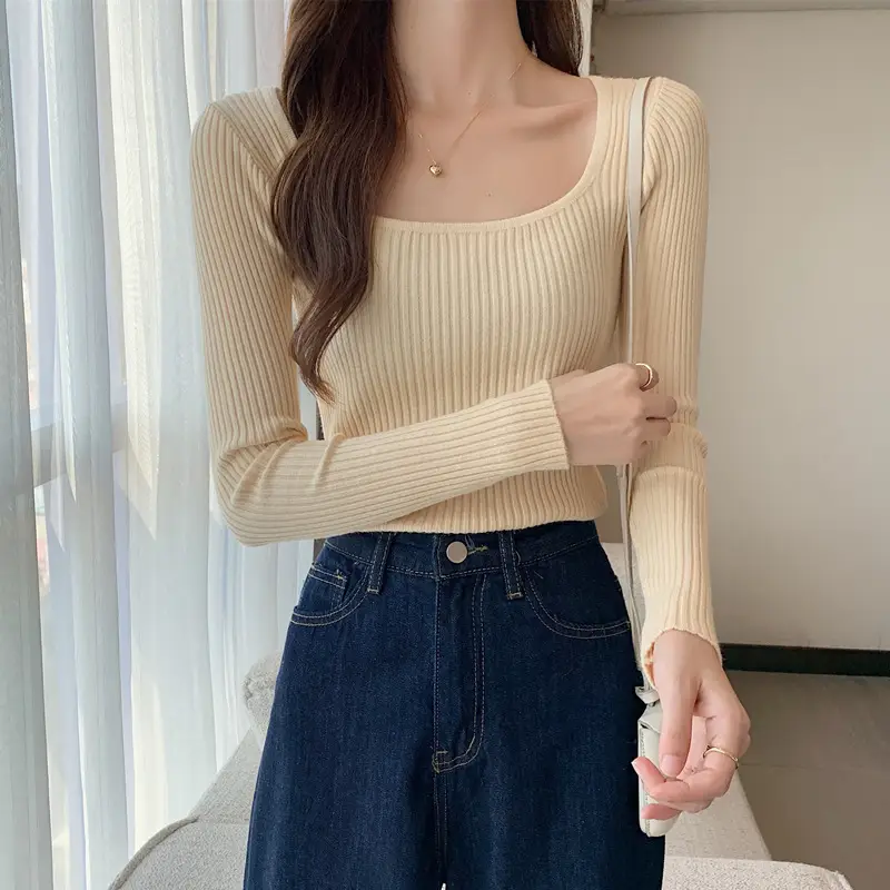 Women's Black Ribbed Long Sleeve Slim Fit Sweater Top - Image 4