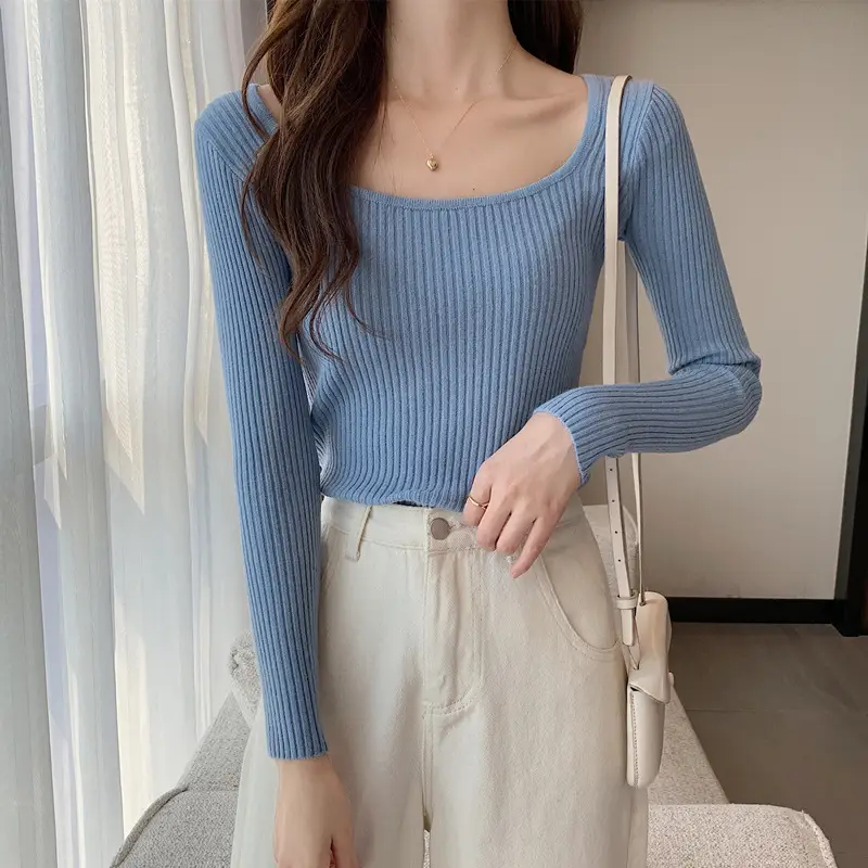 Women's Black Ribbed Long Sleeve Slim Fit Sweater Top - Image 5