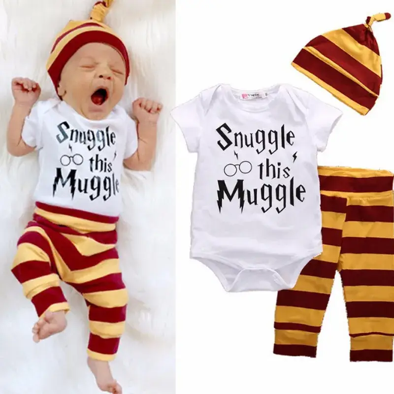 0-2 Years Old Foreign Trade Children's Suit Harry Potter Three-Piece Short-Sleeved Robe Set Cute European and American Style