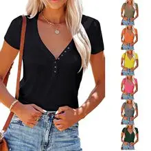 Women V Neck Shrimp T-Shirt Grey Short Sleeve — feature 15