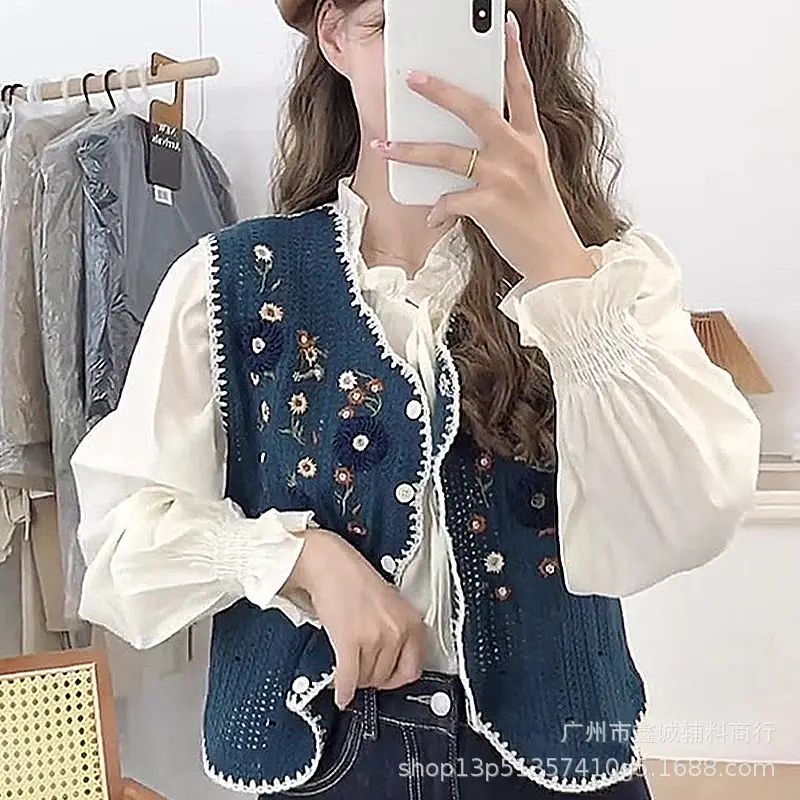 Embroidered Knitted Vest Women College Style New Spring Autumn - Image 3