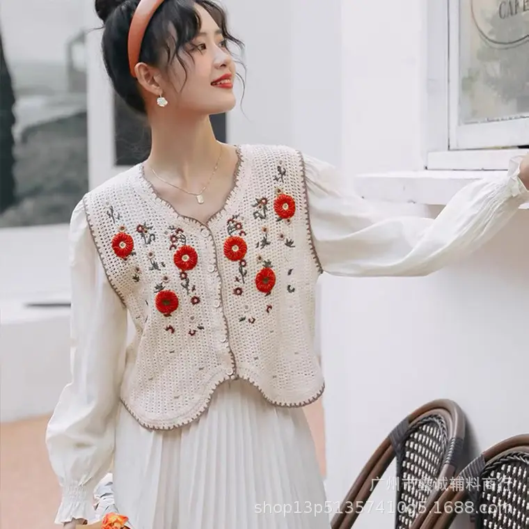 Embroidered Knitted Vest Women College Style New Spring Autumn - Image 4