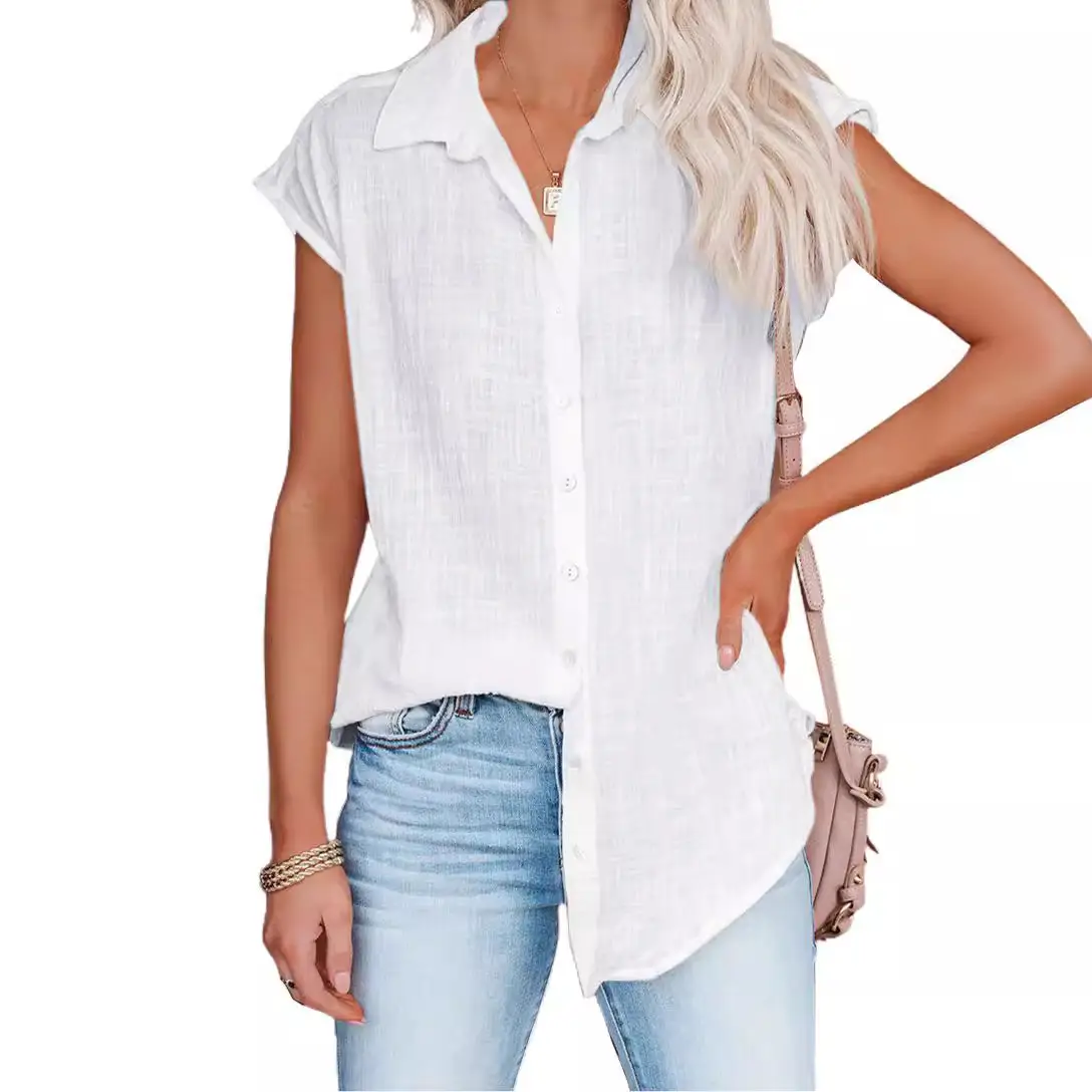 Women's Pink Short Sleeve Button Shirt Loose Fit - Image 6