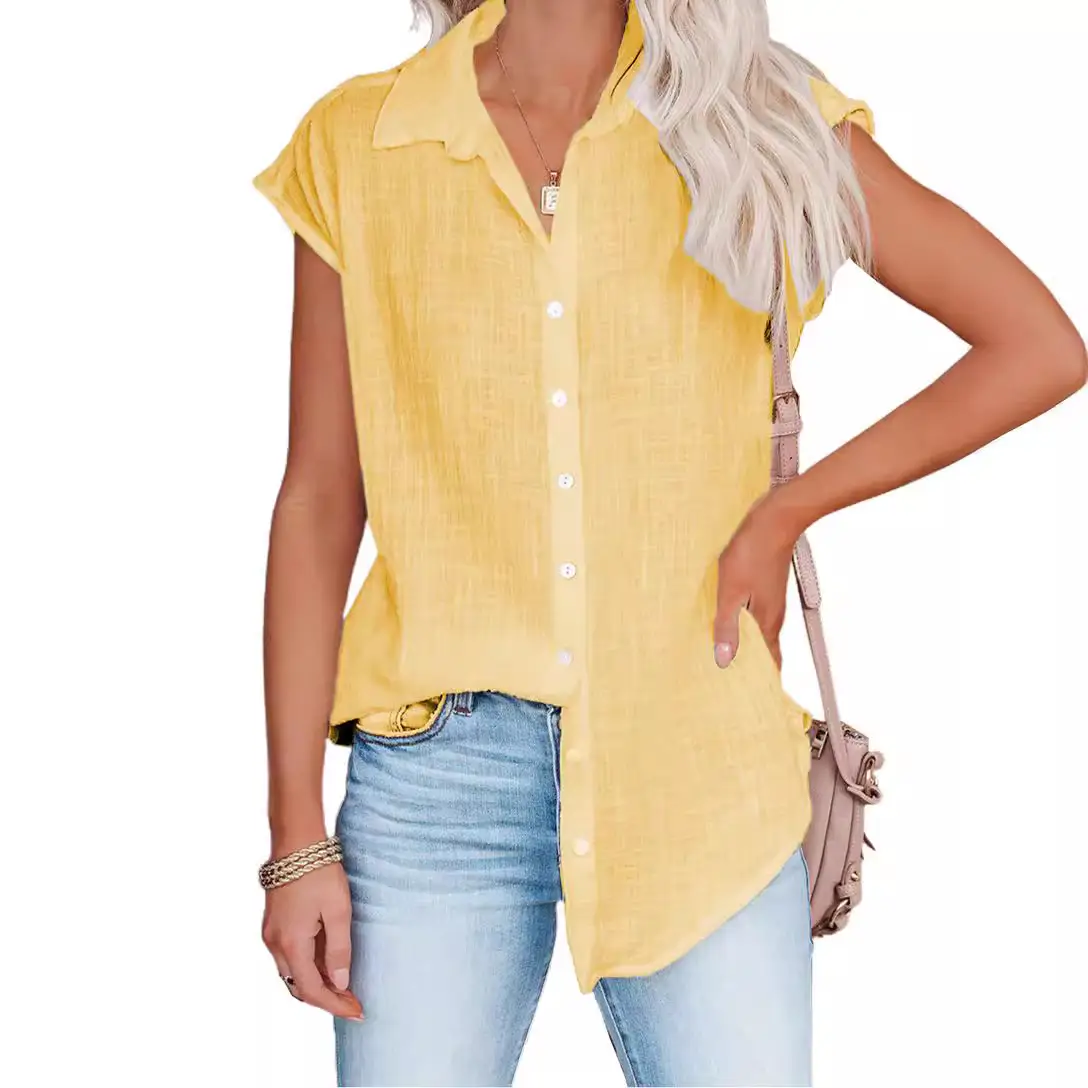 Women's Pink Short Sleeve Button Shirt Loose Fit - Image 8