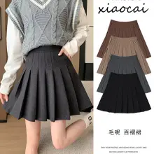 Women Wool Pleated Skirt Black High Waist Autumn Winter — feature 5