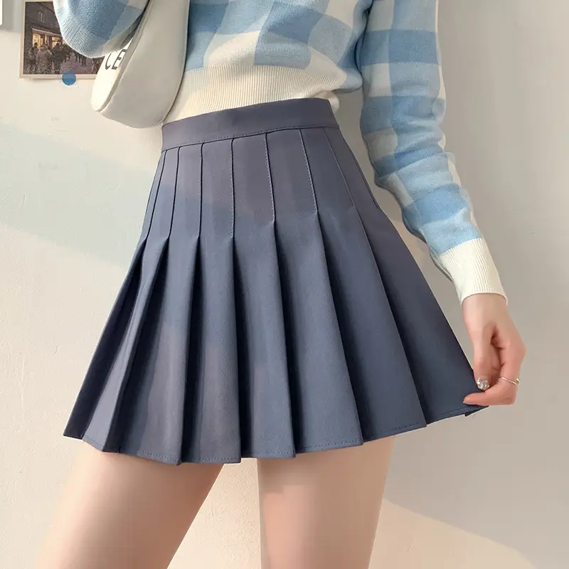 Women Pleated Skirt Gray Slimming Winter Summer - Image 22