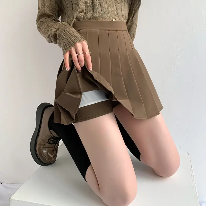 Women Pleated Skirt Gray Slimming Winter Summer - Image 23