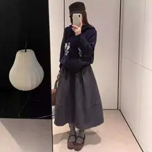 Women Pleated Skirt Gray Slimming Winter Summer — feature 12