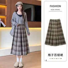 Women Pleated Skirt Gray Slimming Winter Summer — feature 3