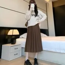 Women Pleated Skirt Gray Slimming Winter Summer — feature 4
