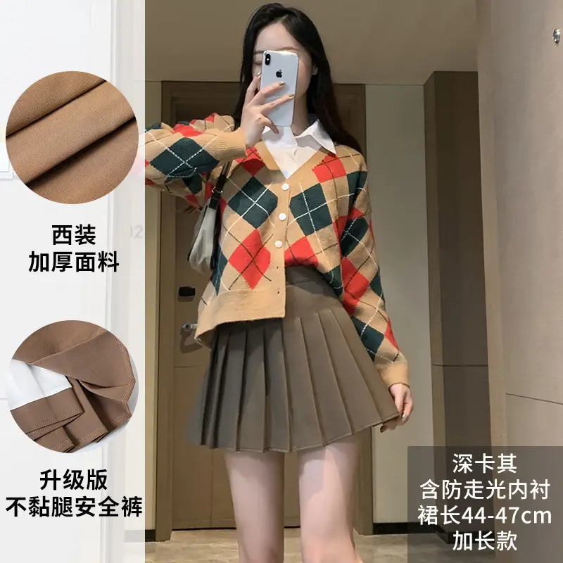 Women Pleated Skirt Gray Slimming Winter Summer - Image 12