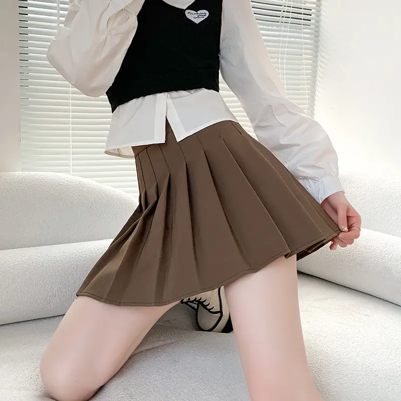 Women Pleated Skirt Gray Slimming Winter Summer - Image 6