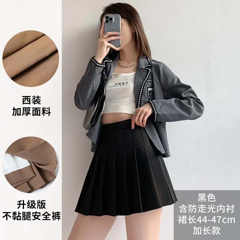 Women Pleated Skirt Gray Slimming Winter Summer - Image 9
