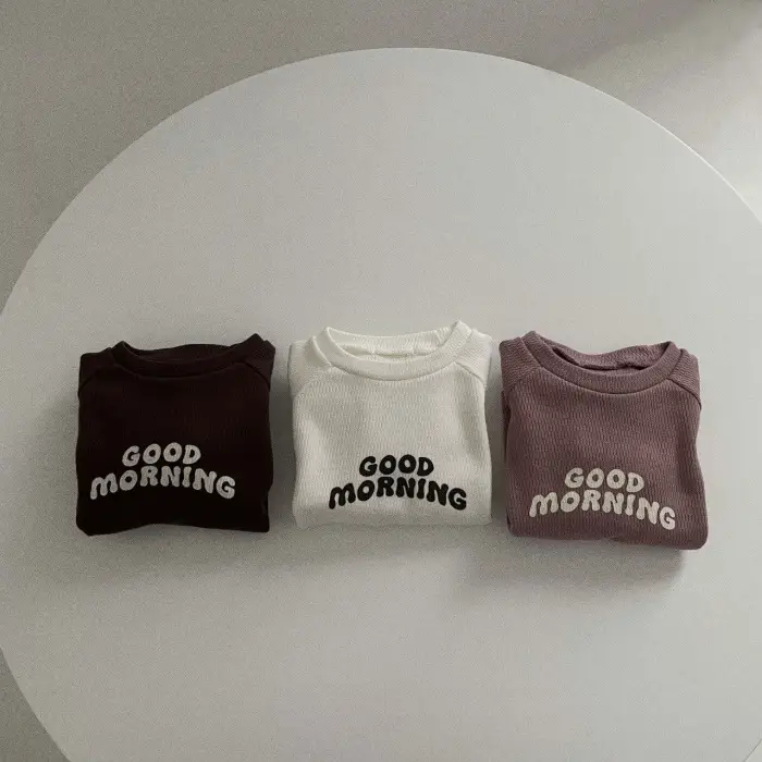 Kids Korean Style T-Shirt Brown Good Morning Print - Image 4