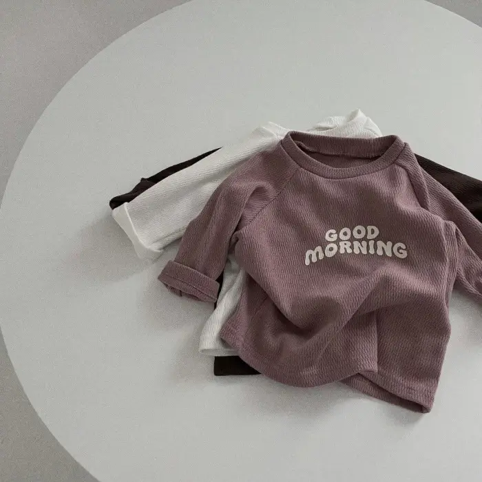 Kids Korean Style T-Shirt Brown Good Morning Print - Image 6