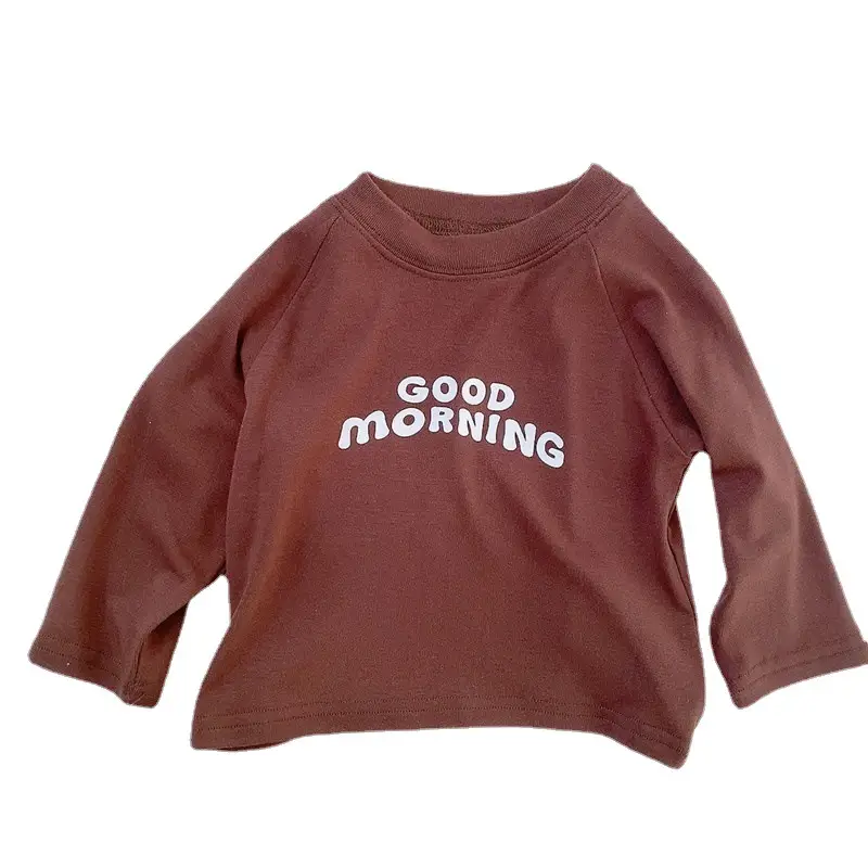 Kids Korean Style T-Shirt Brown Good Morning Print - Image 7