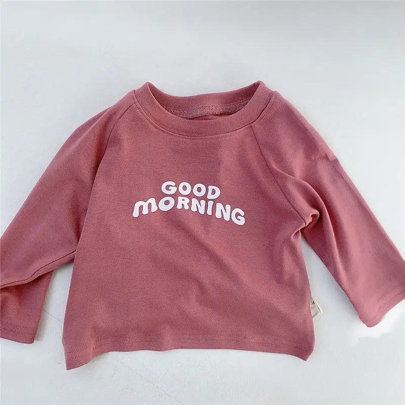 Kids Korean Style T-Shirt Brown Good Morning Print - Image 2