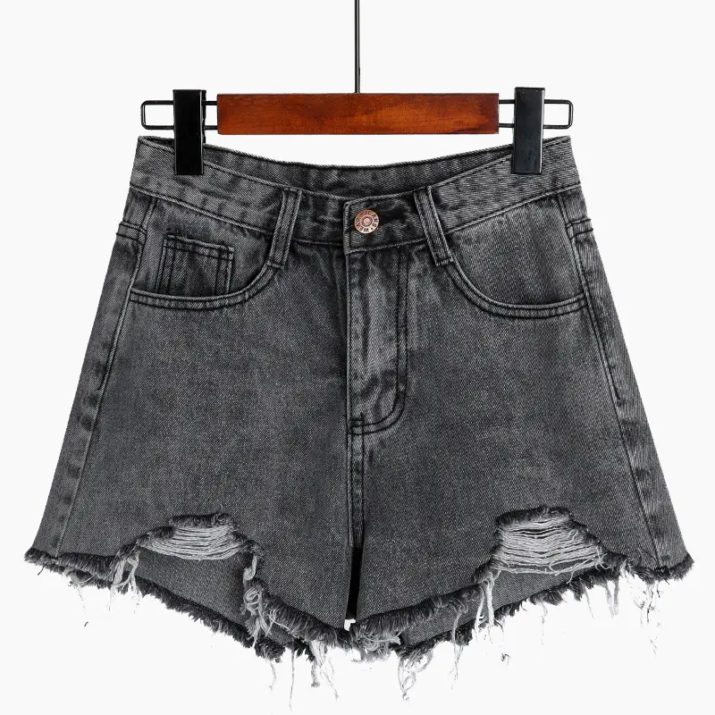 Women Denim Shorts Ripped High Waist Wide Leg 2022