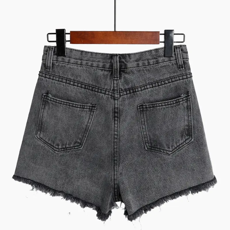 Women Denim Shorts Ripped High Waist Wide Leg 2022